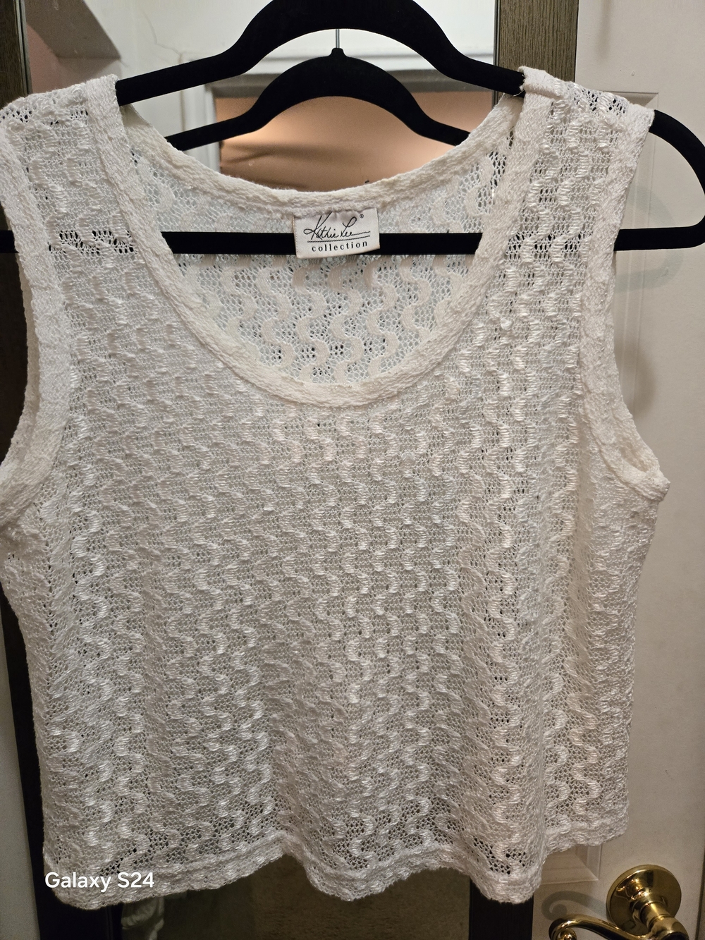 Kathie Lee Collection Cream Crochet Crop Tank